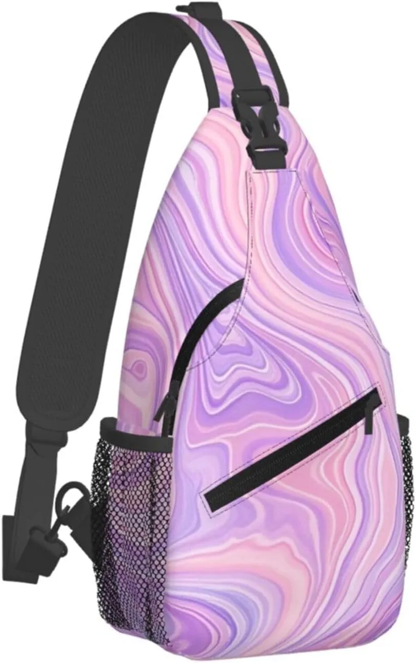 Green Emerald Marble Falling Cherry Petals Crossbody Bags Cross Chest Bag Adjustable Sling Backpack for Women Men