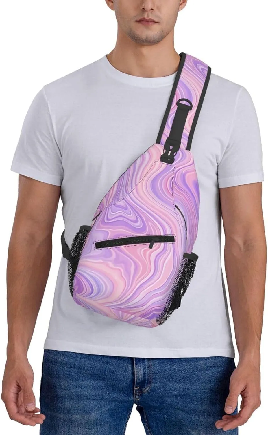 Green Emerald Marble Falling Cherry Petals Crossbody Bags Cross Chest Bag Adjustable Sling Backpack for Women Men