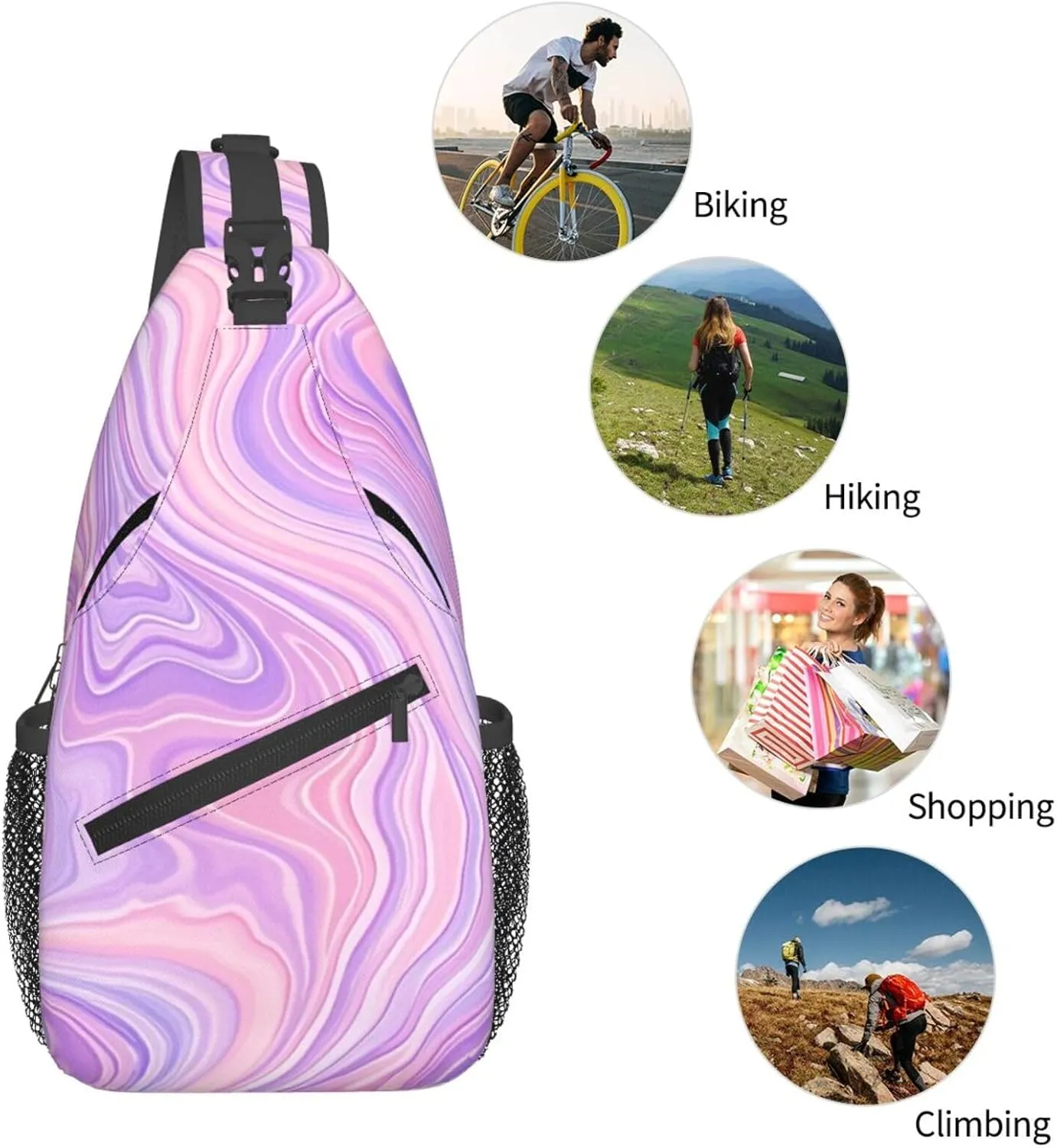 Green Emerald Marble Falling Cherry Petals Crossbody Bags Cross Chest Bag Adjustable Sling Backpack for Women Men