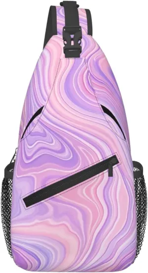 Green Emerald Marble Falling Cherry Petals Crossbody Bags Cross Chest Bag Adjustable Sling Backpack for Women Men