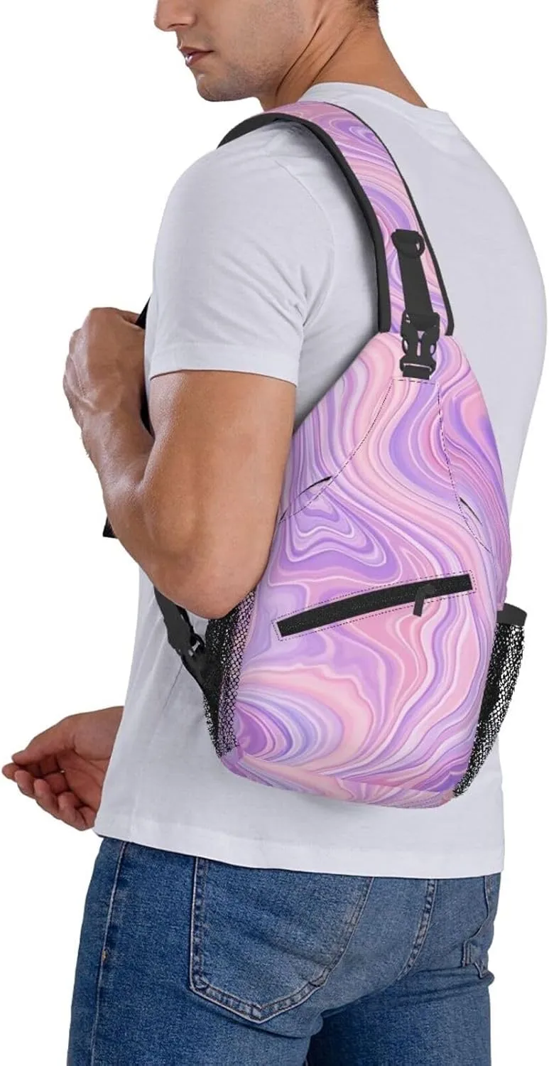 Green Emerald Marble Falling Cherry Petals Crossbody Bags Cross Chest Bag Adjustable Sling Backpack for Women Men