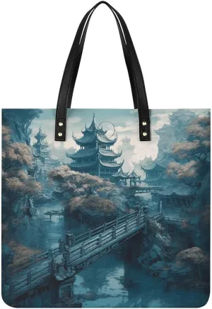 Grocery Bags Asian Style Painting Bag for Women Lightweight Beach Bag Shoulder Bags for Travel Shopping Work Handbag