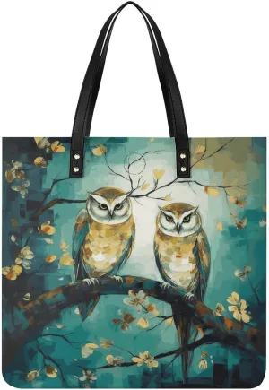 Grocery Bags Couple Owl Perch Tree Bag for Women Lightweight Beach Bag Shoulder Bags for Travel Shopping Work Handbag