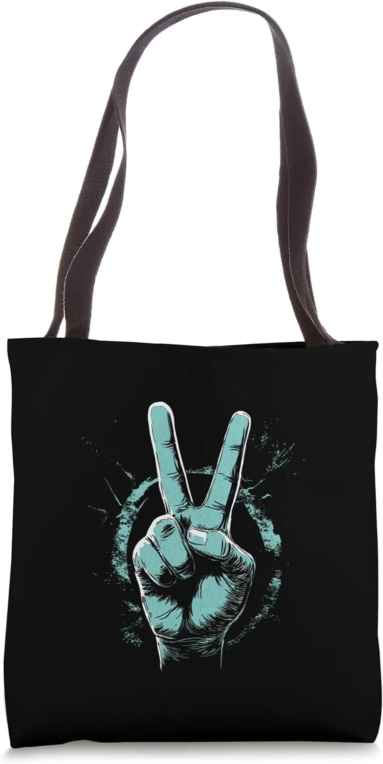 Grunge Peace Hand Sign Retro Street Art Victory Gesture Tote Bag