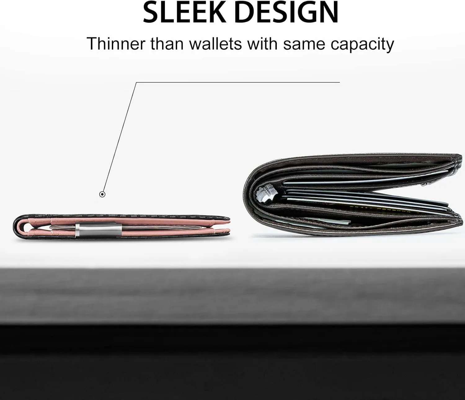 GSOIAX Men's Slim RFID Blocking Leather Wallet with Money Clip Minimalist Carbon Fiber Bifold Credit Card Holder 11 Card Slots Gift Box Included(Carbon Pink)