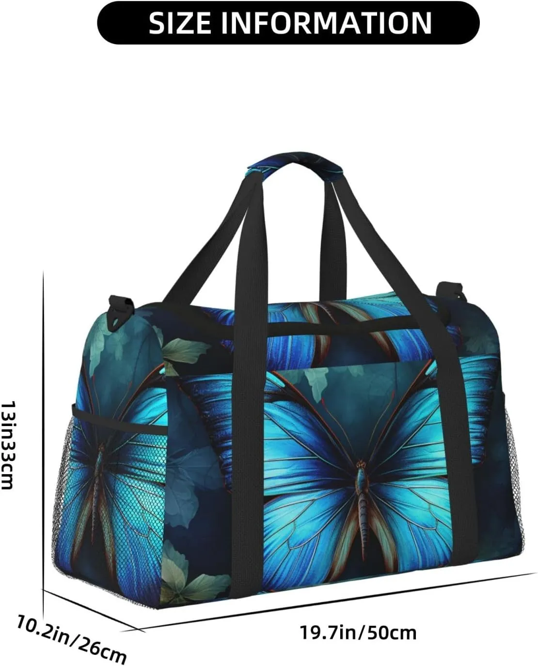 Gym Bag Blue Butterfly Pattern Duffel Bag for Men Women Travel Overnight Bag with Shoe Compartment Workout Bags