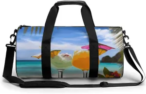 Gym Bag for Men Women Tropical Beach Drink Duffel Bag Overnight Bag with Compartment Gym Sackpac
