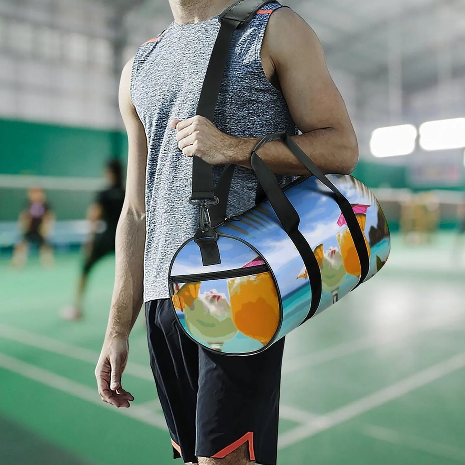 Gym Bag for Men Women Tropical Beach Drink Duffel Bag Overnight Bag with Compartment Gym Sackpac