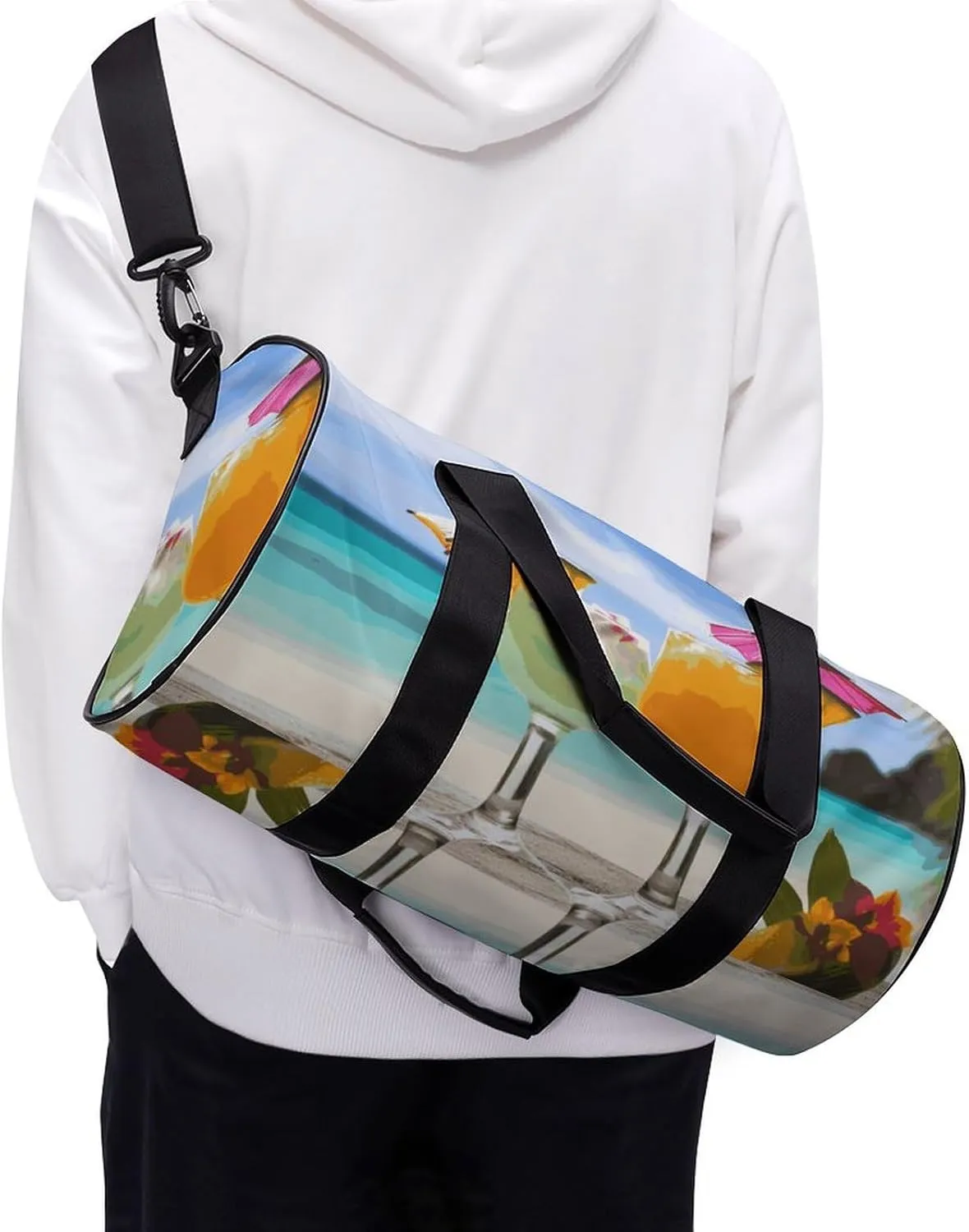 Gym Bag for Men Women Tropical Beach Drink Duffel Bag Overnight Bag with Compartment Gym Sackpac