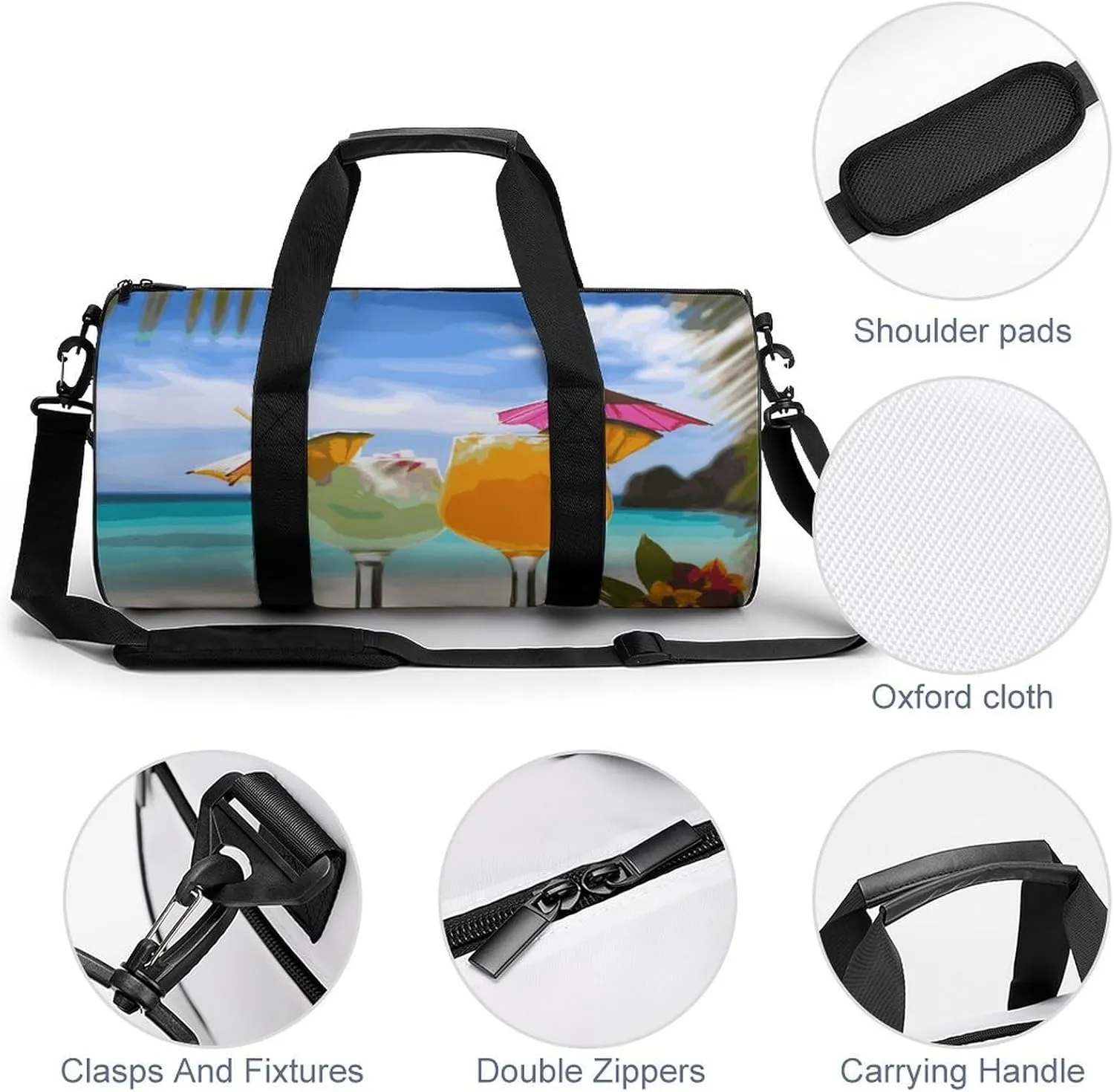 Gym Bag for Men Women Tropical Beach Drink Duffel Bag Overnight Bag with Compartment Gym Sackpac