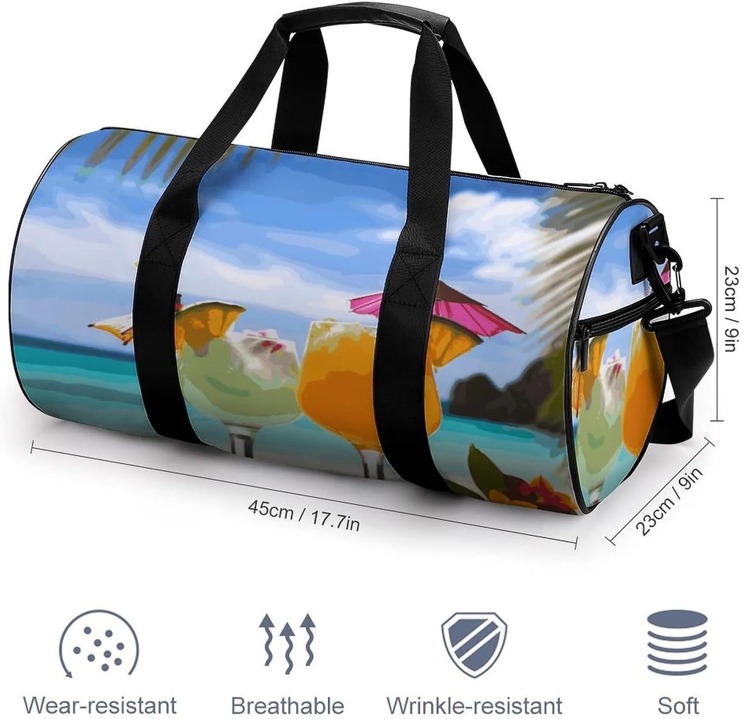Gym Bag for Men Women Tropical Beach Drink Duffel Bag Overnight Bag with Compartment Gym Sackpac
