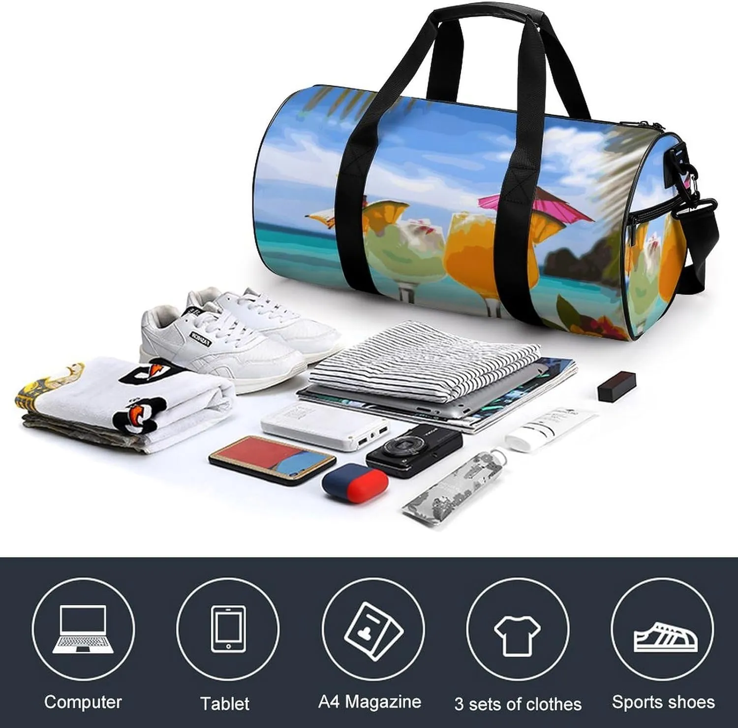 Gym Bag for Men Women Tropical Beach Drink Duffel Bag Overnight Bag with Compartment Gym Sackpac