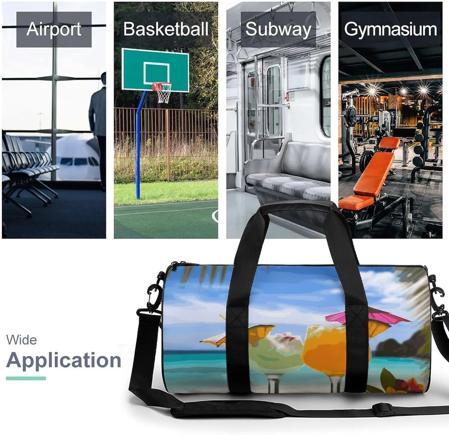 Gym Bag for Men Women Tropical Beach Drink Duffel Bag Overnight Bag with Compartment Gym Sackpac