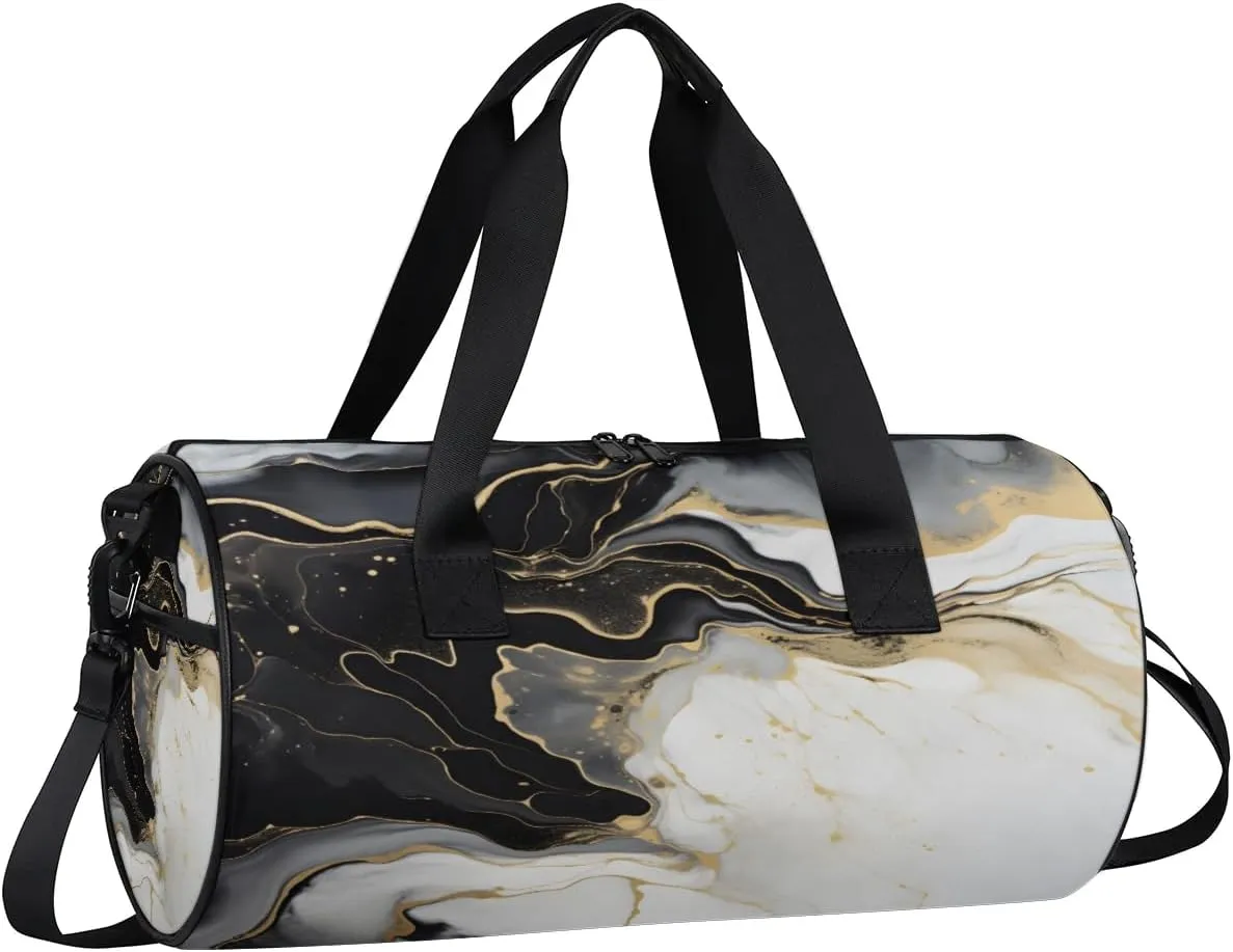 Gym Bags for Men Women Classic Marble Pattern Sports Duffel Bags Carry On Travel Duffle Bag with Detachable Adjustable Shoulder Strap Overnight Weekender Bag