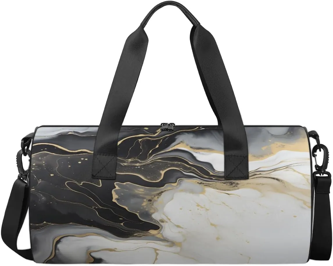 Gym Bags for Men Women Classic Marble Pattern Sports Duffel Bags Carry On Travel Duffle Bag with Detachable Adjustable Shoulder Strap Overnight Weekender Bag