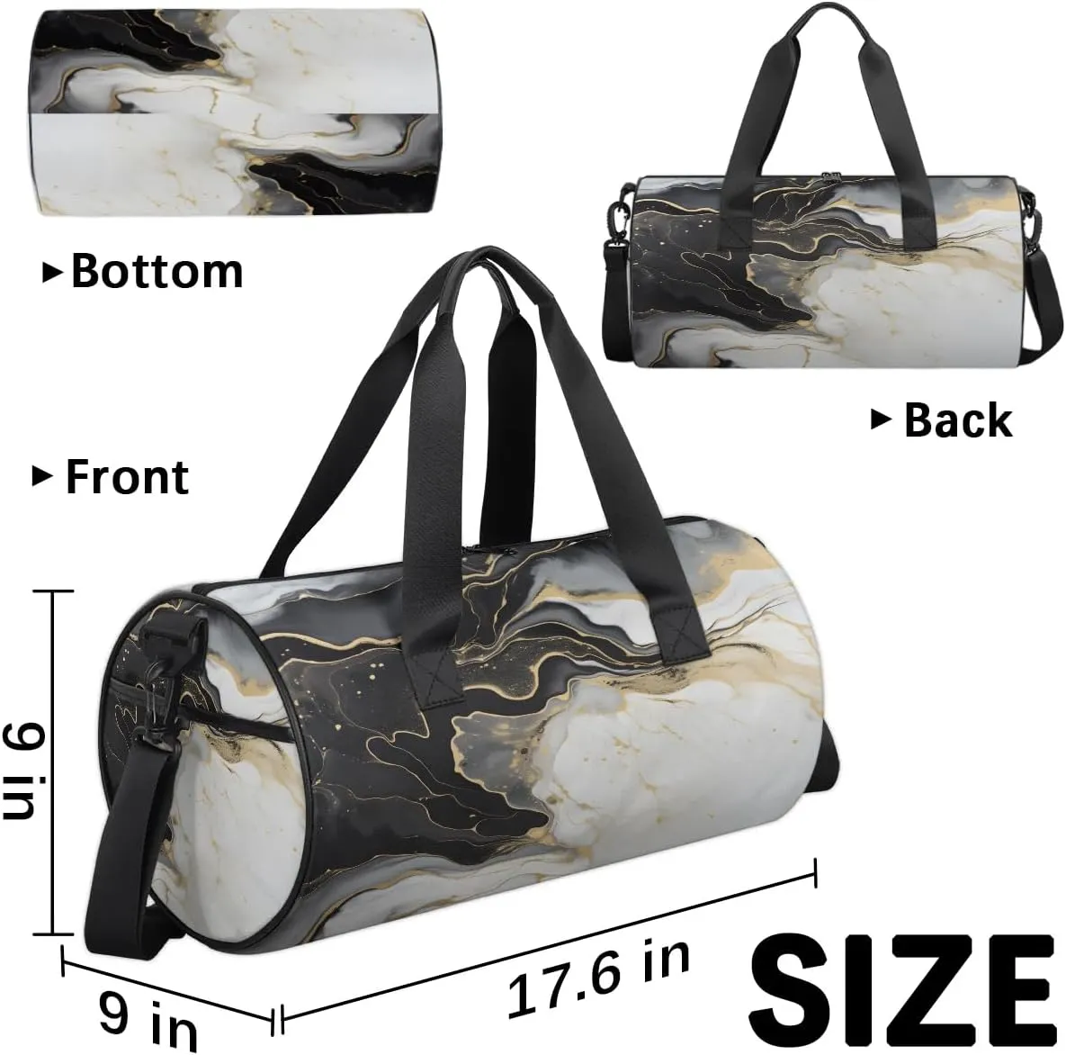 Gym Bags for Men Women Classic Marble Pattern Sports Duffel Bags Carry On Travel Duffle Bag with Detachable Adjustable Shoulder Strap Overnight Weekender Bag