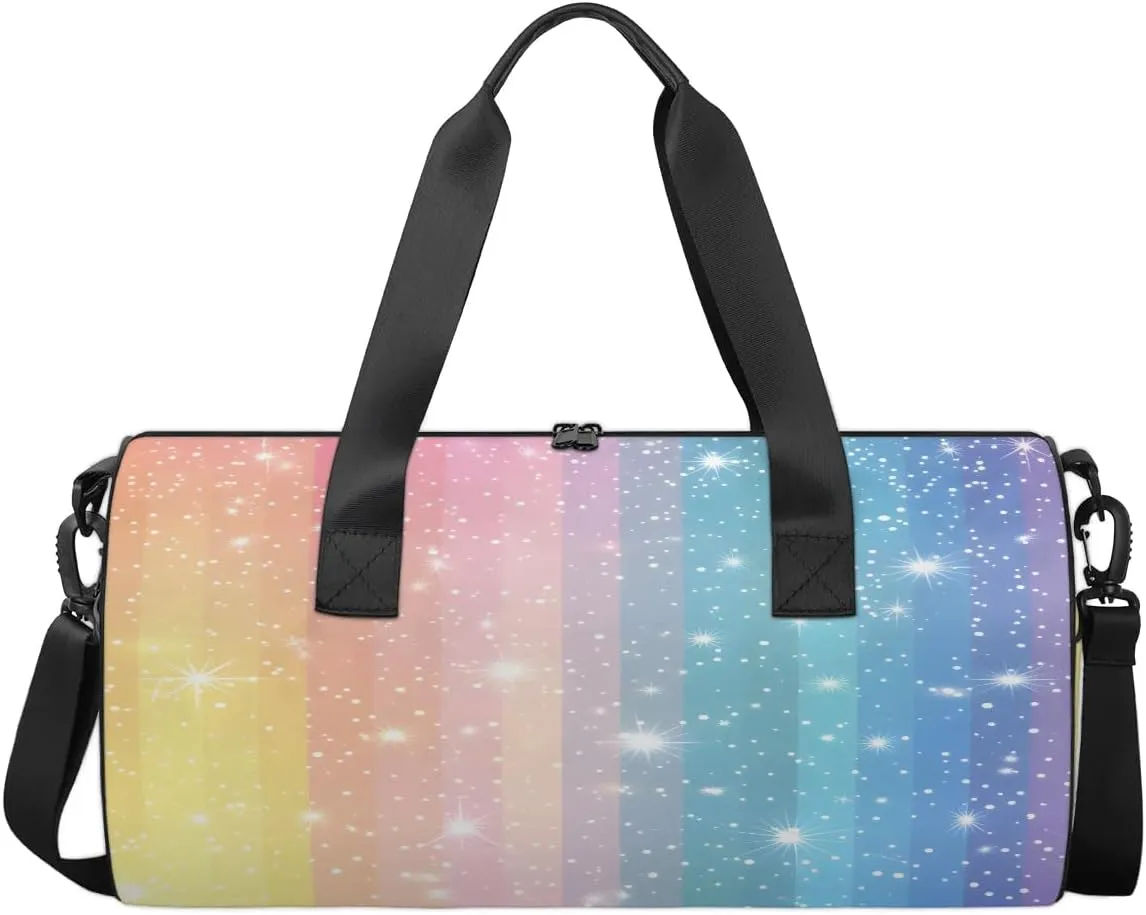 Gym Bags for Men Women Rainbow Stripes Sports Duffel Bags Carry On Travel Duffle Bag with Detachable Adjustable Shoulder Strap Overnight Weekender Bag