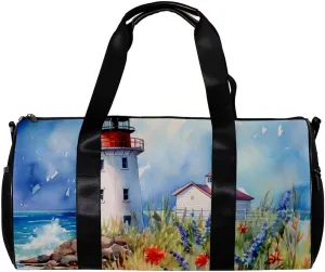 Gym Bags for Men,Travel Duffel Bags for Women,Flower Bush Summer Lighthouse,Workout Bag