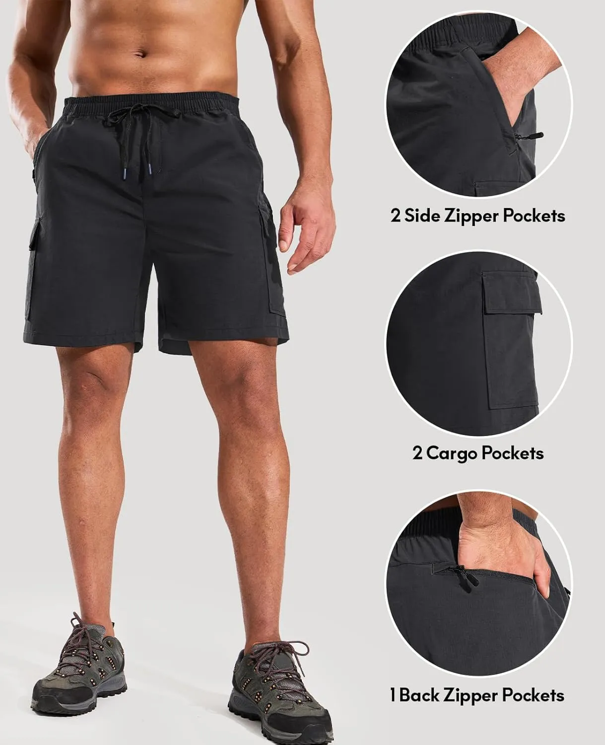 Haimont Men's Hiking Cargo Shorts 7 Inch with Zipper Pockets Quick Dry Lightweight Outdoor Camping Travel, Water Resistant