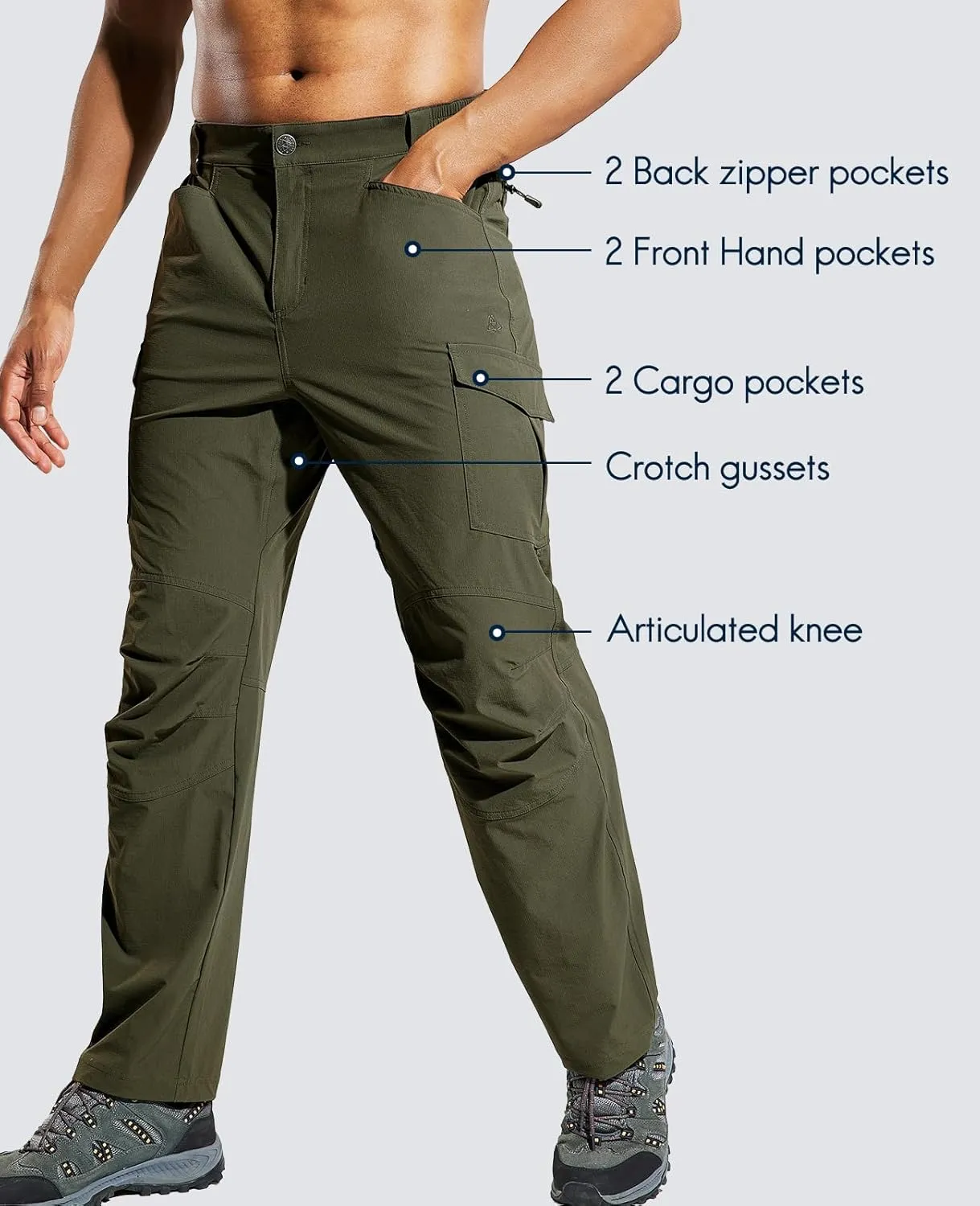 Haimont Men's Lightweight Hiking Pants with 6 Pockets Nylon Quick Dry Outdoor Travel Cargo Pant for Men, Water Resistant