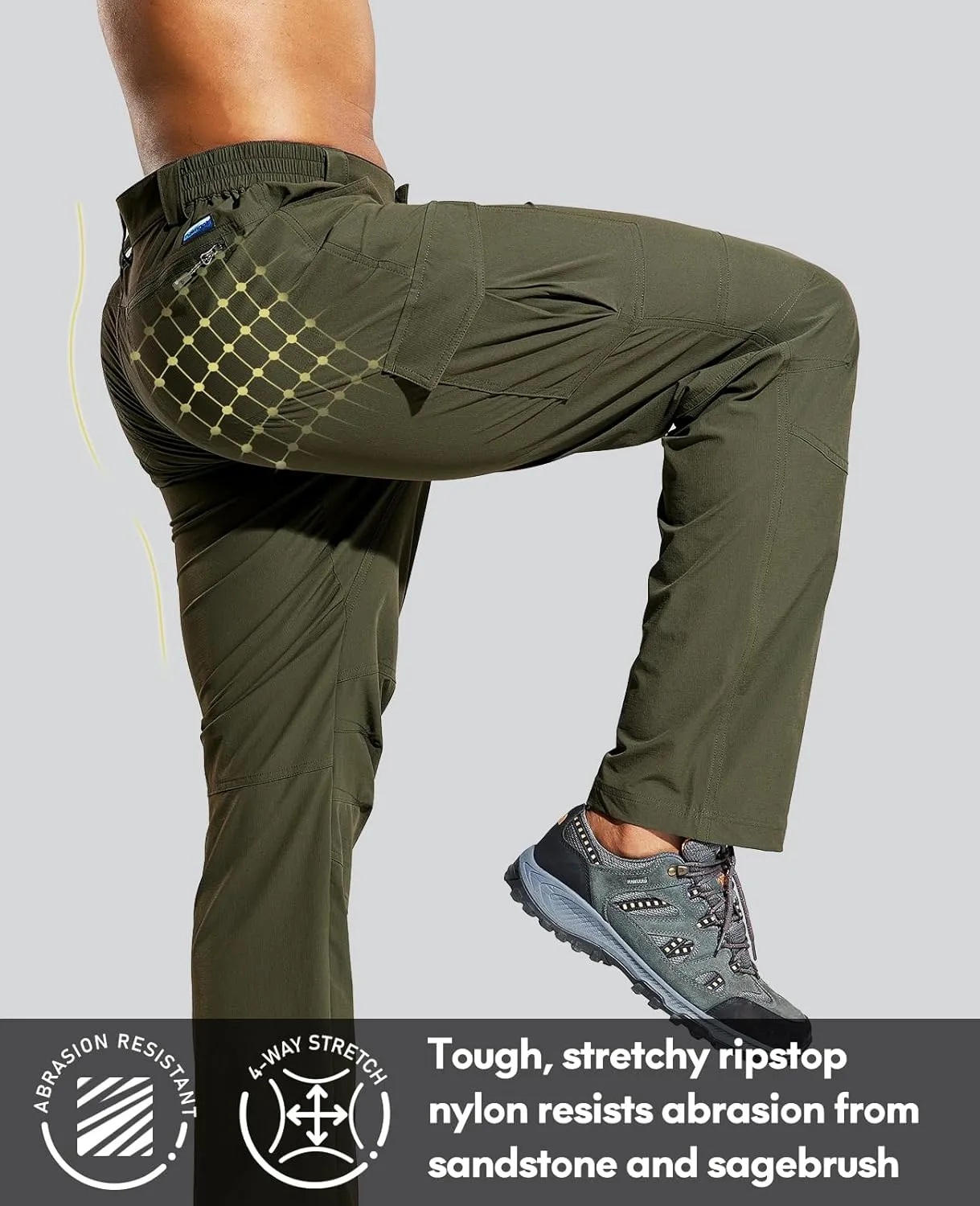 Haimont Men's Lightweight Hiking Pants with 6 Pockets Nylon Quick Dry Outdoor Travel Cargo Pant for Men, Water Resistant