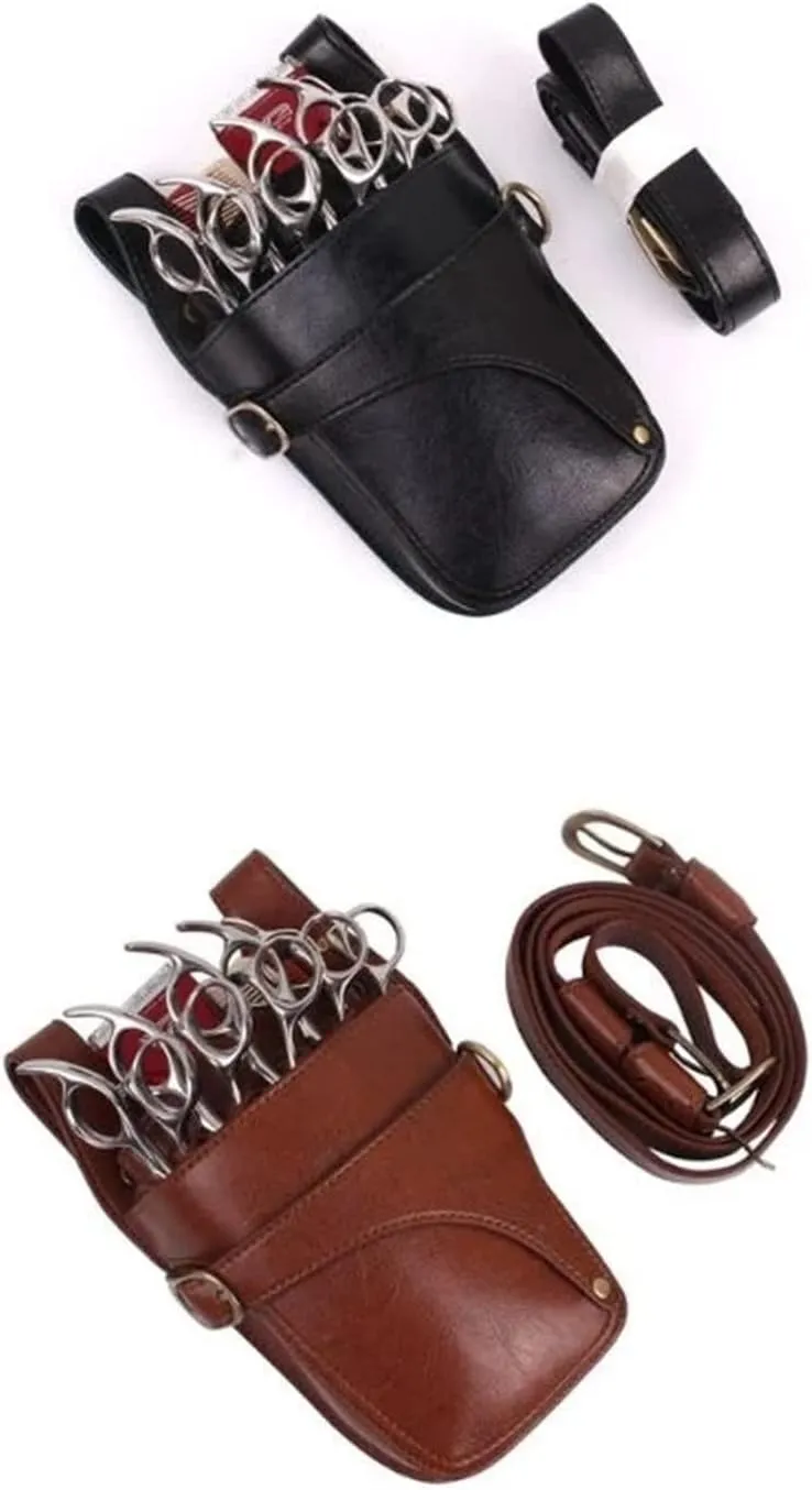 Hairdresser Scissor Bag Hair Scissor Holster Pouch with Waist Shoulder Belt for Shears, Combs, Clips(Black), 23x10cm