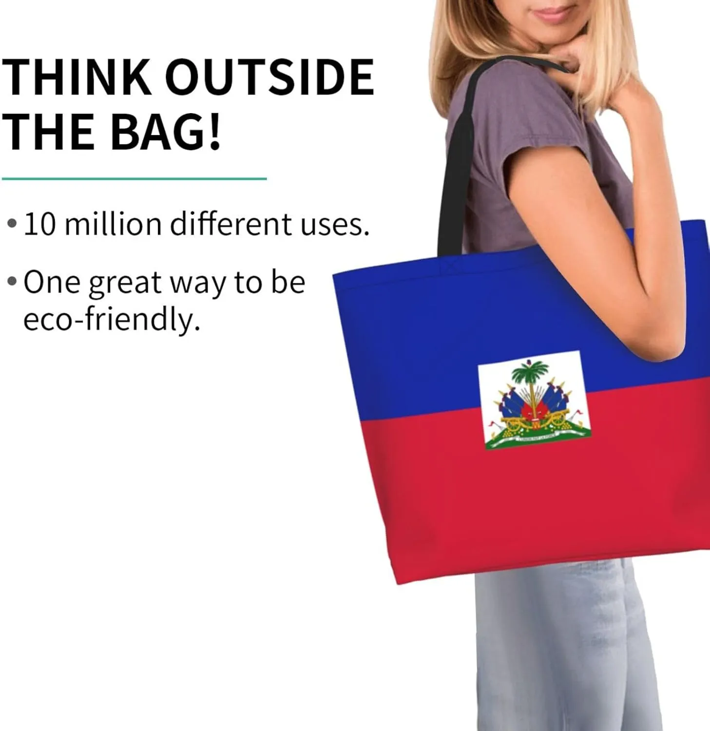 Haiti Flag Haitian Women Shoulder Bag Shopping Tote Bags Reusable Handbag For Beach Outdoor