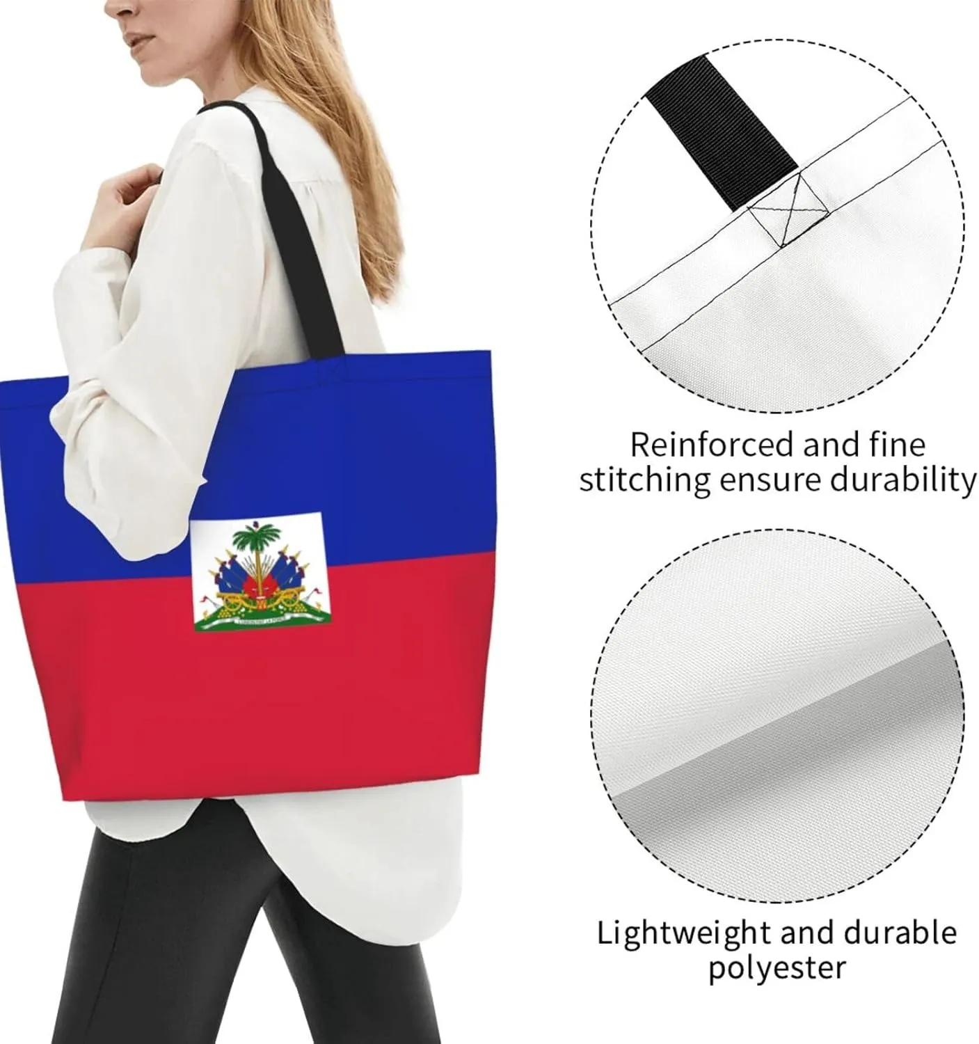 Haiti Flag Haitian Women Shoulder Bag Shopping Tote Bags Reusable Handbag For Beach Outdoor