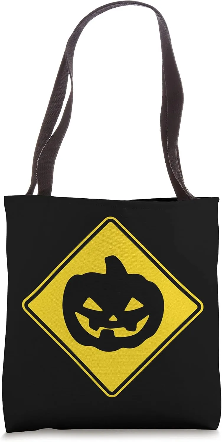 Halloween Pumpkin Warn Sign Funny Tote Bag