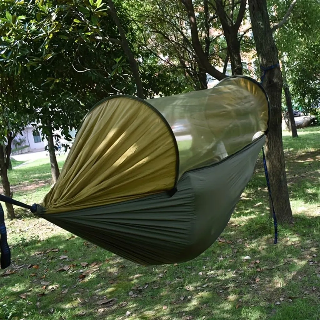Hammock Automatic Quick-Opening Portable Mosquito Net Nylon Hammock Nylon Cloth Strut Outdoor Anti-Mosquito Hammock Hammocks for Outside(Green)