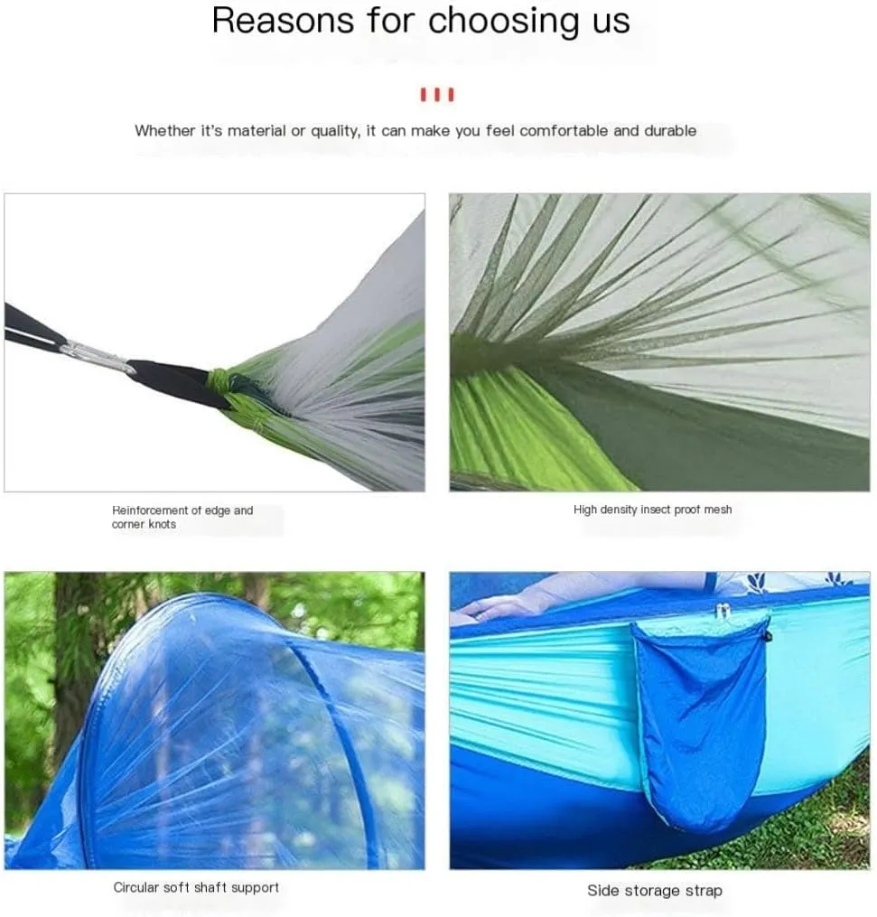 Hammock Automatic Quick-Opening Portable Mosquito Net Nylon Hammock Nylon Cloth Strut Outdoor Anti-Mosquito Hammock Hammocks for Outside(Green)