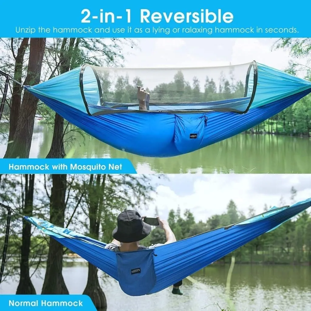 Hammock Automatic Quick-Opening Portable Mosquito Net Nylon Hammock Nylon Cloth Strut Outdoor Anti-Mosquito Hammock Hammocks for Outside(Green)