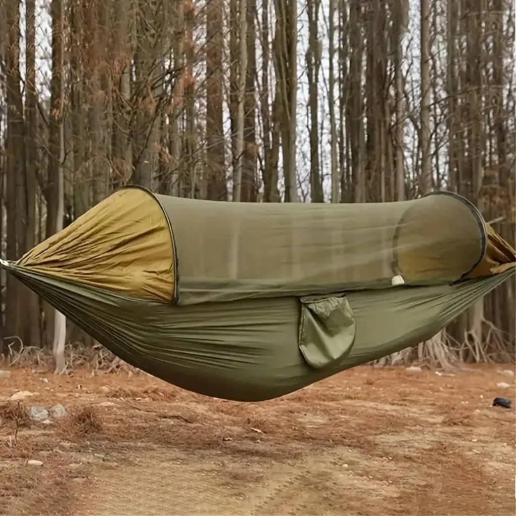 Hammock Automatic Quick-Opening Portable Mosquito Net Nylon Hammock Nylon Cloth Strut Outdoor Anti-Mosquito Hammock Hammocks for Outside(Green)