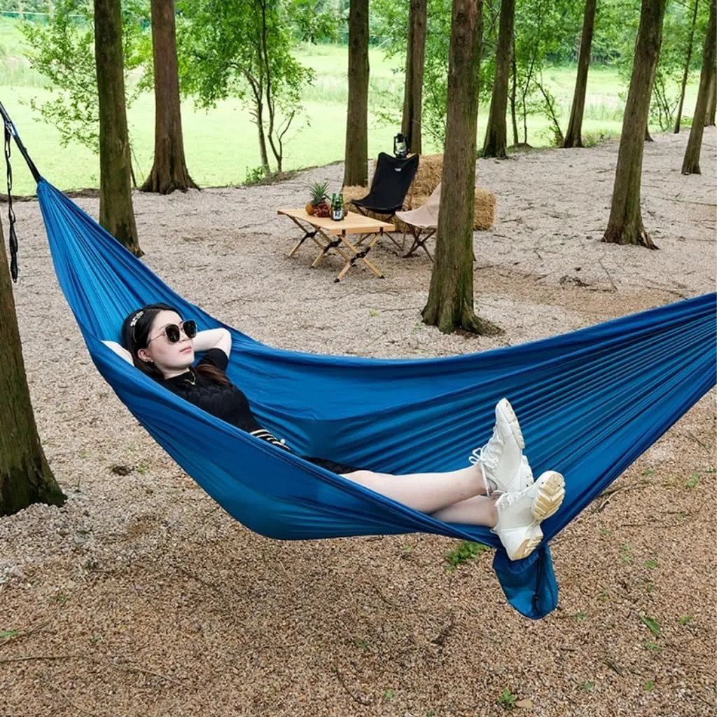 Hamock Outdoor Camping Parachute Nylon Cloth Single Double Outdoor Camping Cycling Indoor Leisure Outdoor Hammock Hanmock(A,B)