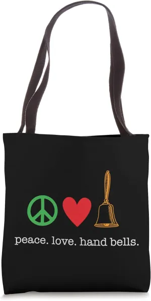 Hand Bell Players Bell Choir Peace Love Hand Bells Tote Bag