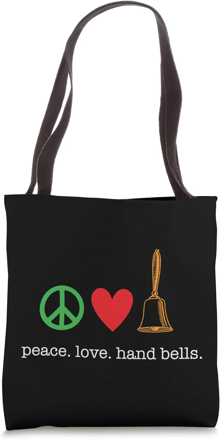 Hand Bell Players Bell Choir Peace Love Hand Bells Tote Bag