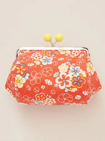HANPU Canvas Barrel Shaped Floral GAMAGUCHI Purse