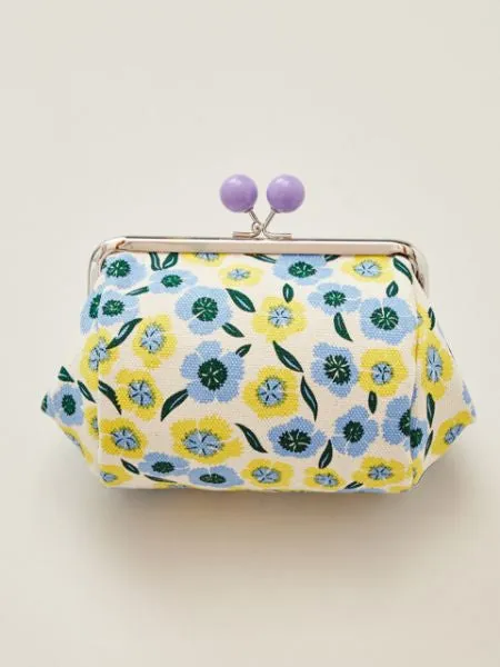 HANPU Canvas Barrel Shaped Floral GAMAGUCHI Purse