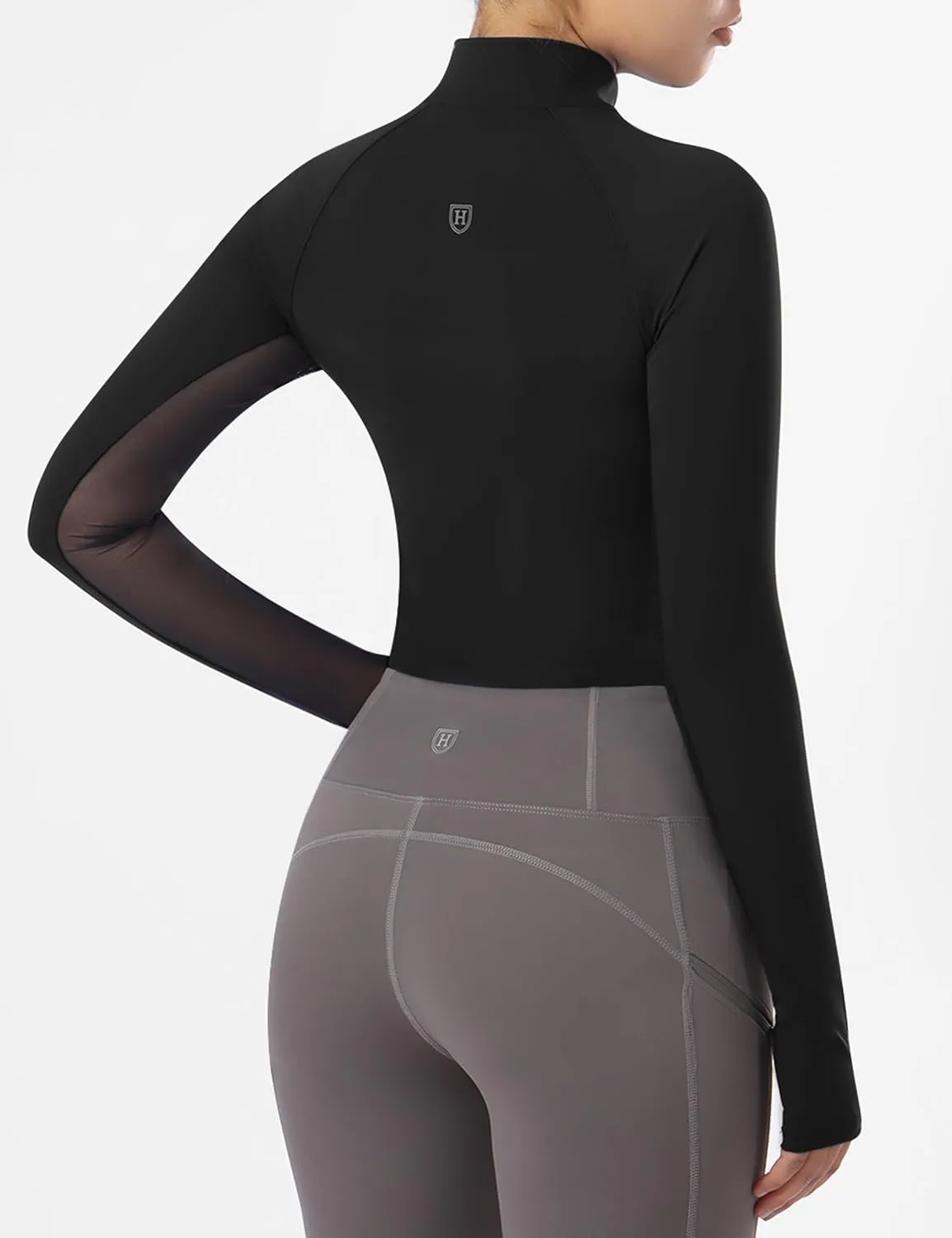Harrison Howard Equestrian Tops Female Long Sleeve Half Mesh Arm Design Quick-Dry Summer Top with Stylish Neckline