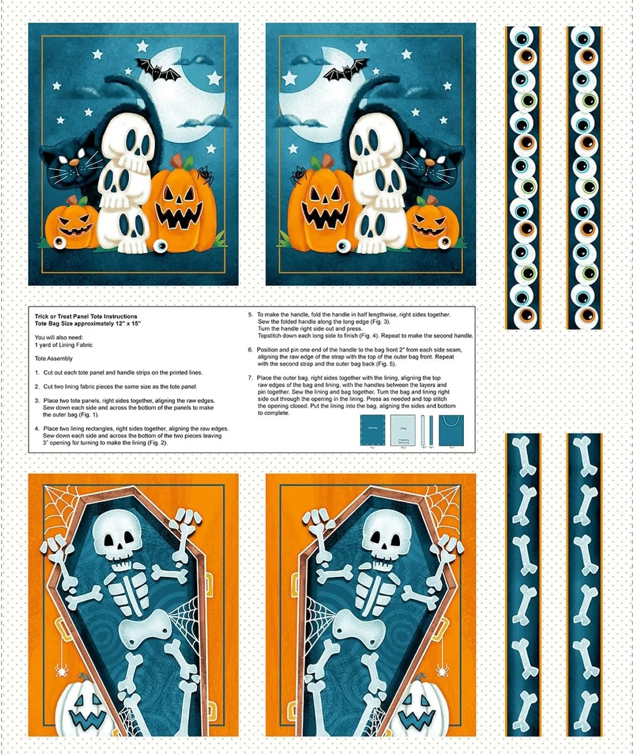 Henry Glass Welcome Foolish Mortals 36.5" Treat Bag Panel Glow in The Dark Multi, Fabric by The Panel