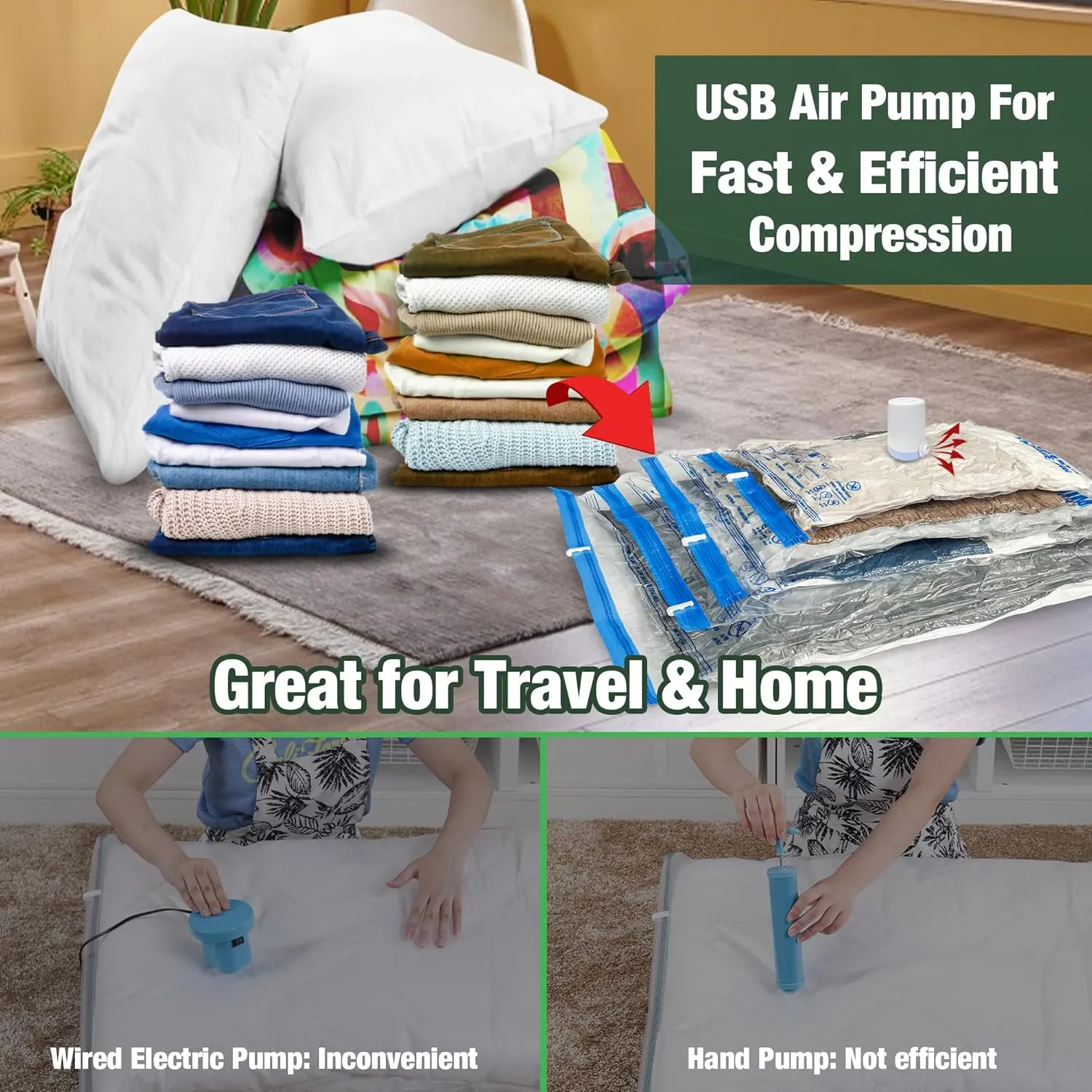 HIBAG Vacuum Storage Bags with Electric Pump, 30 Pack Vacuum Seal Space Saver Bag for Clothes, Clothing, Pillows, Blanket Bedding Comforters