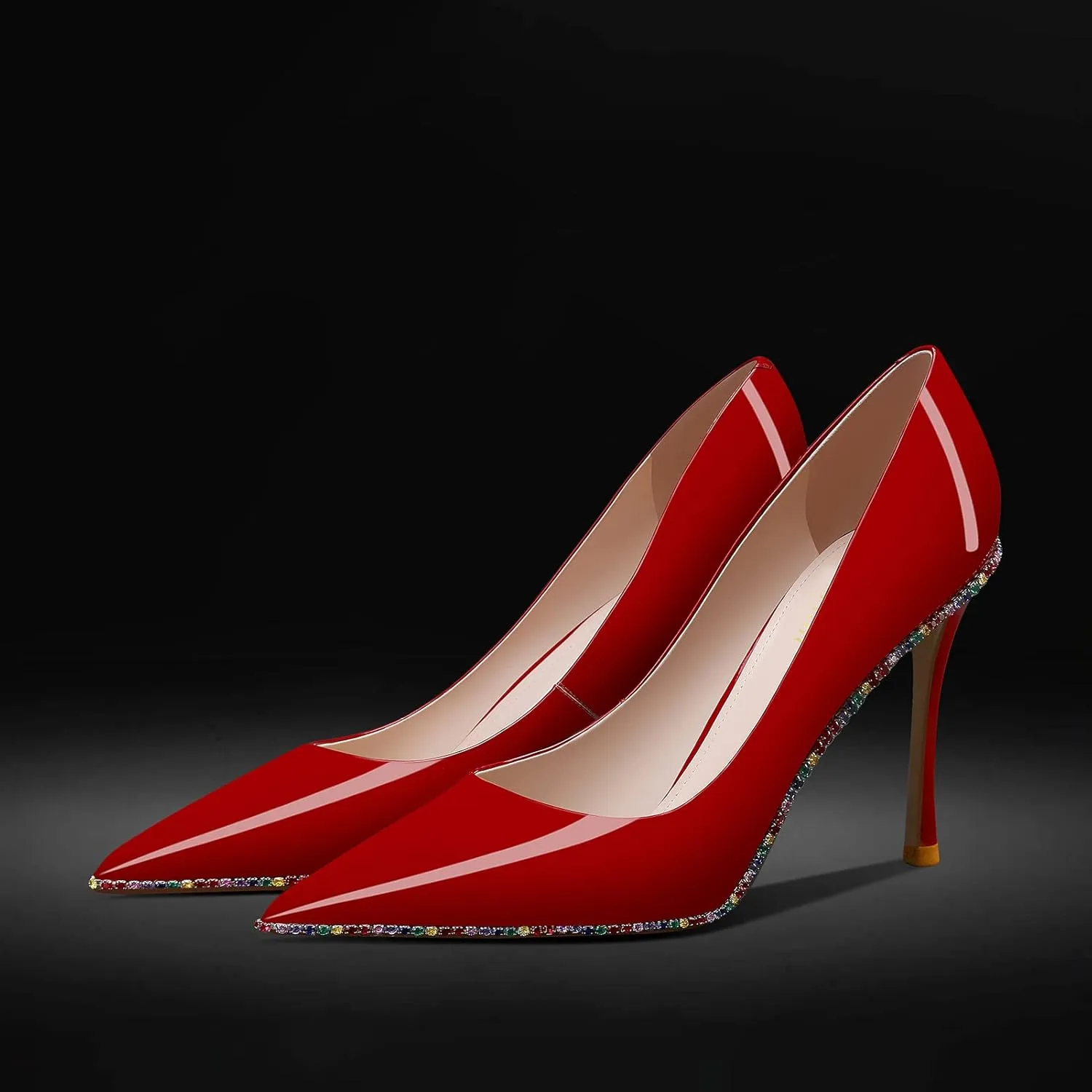 High Heels Business Women Patent Heels Pointed Toe Suede Pumps Women Leather Heels Diamond for Wedding Bridal, 3.74 inch