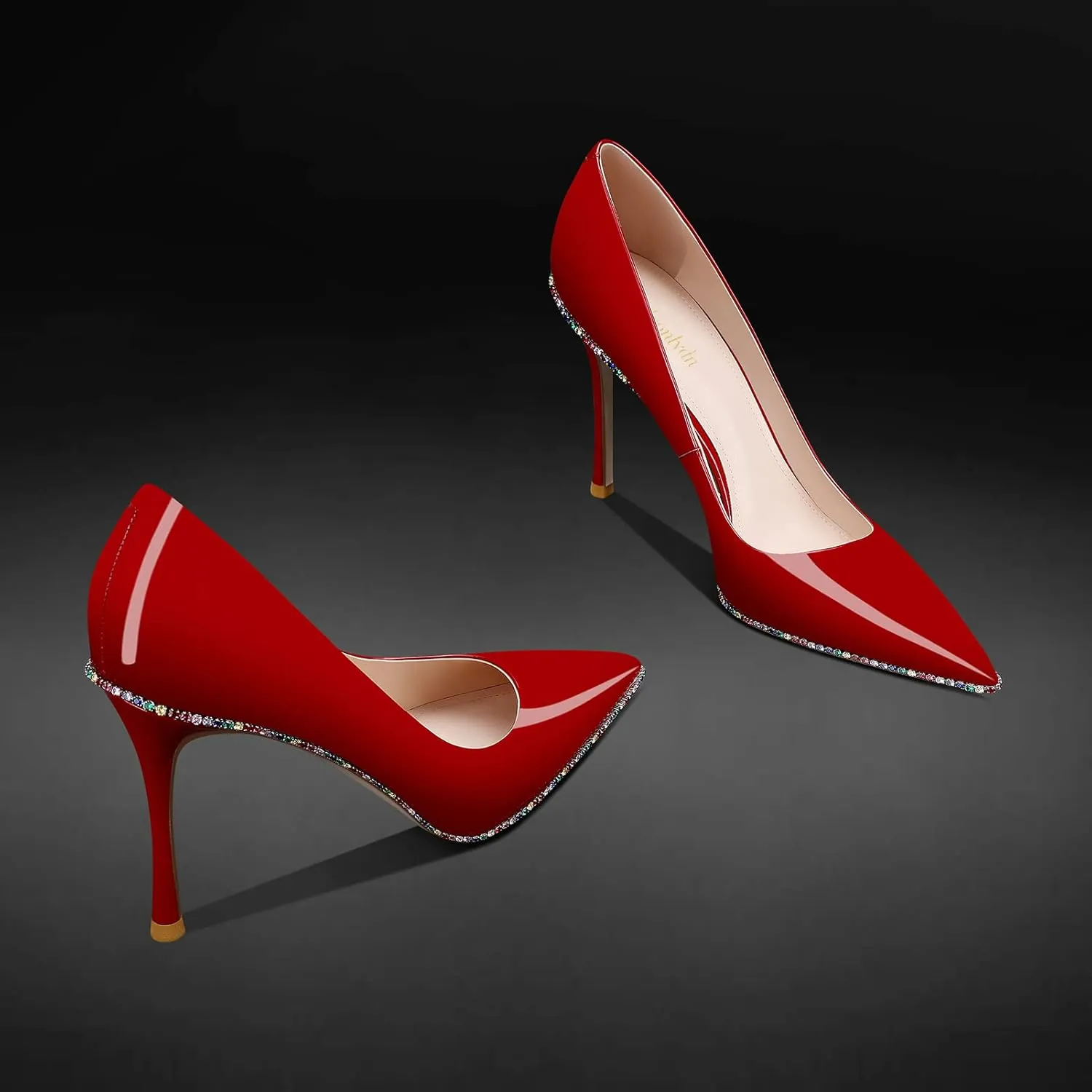 High Heels Business Women Patent Heels Pointed Toe Suede Pumps Women Leather Heels Diamond for Wedding Bridal, 3.74 inch