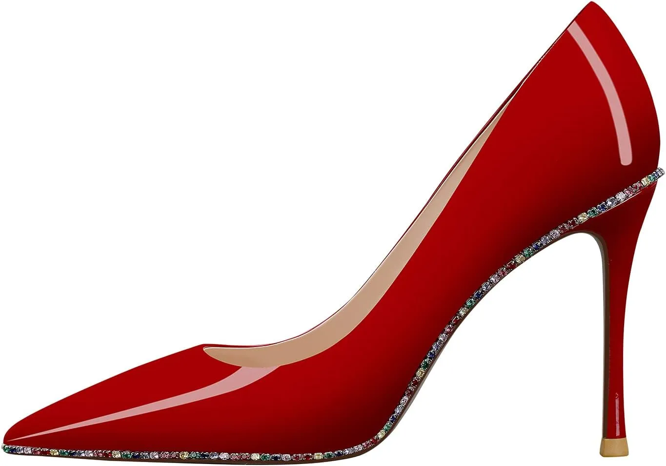 High Heels Business Women Patent Heels Pointed Toe Suede Pumps Women Leather Heels Diamond for Wedding Bridal, 3.74 inch