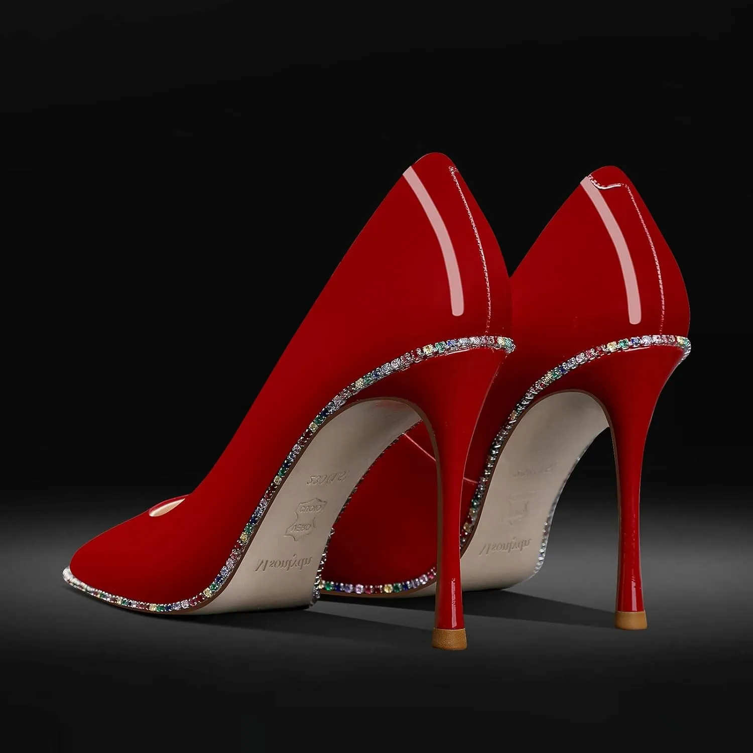 High Heels Business Women Patent Heels Pointed Toe Suede Pumps Women Leather Heels Diamond for Wedding Bridal, 3.74 inch