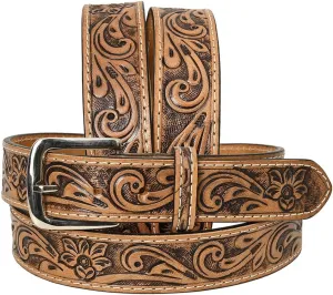 HILASON Western Genuine Leather Belt for Men Women Cowboy Cowgirl Handmade Unisex Full Grain Heavy Duty Floral Tooled Belt