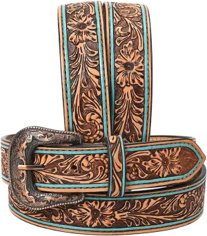 HILASON Western Genuine Leather Belt for Men Women Cowboy Cowgirl Handmade Unisex Full Grain Heavy Duty Floral Tooled Belt