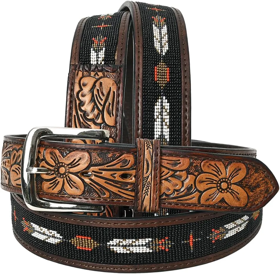 HILASON Western Genuine Leather Belt for Men Women Cowboy Cowgirl Handmade Unisex Full Grain Heavy Duty Tooled Beaded Belt