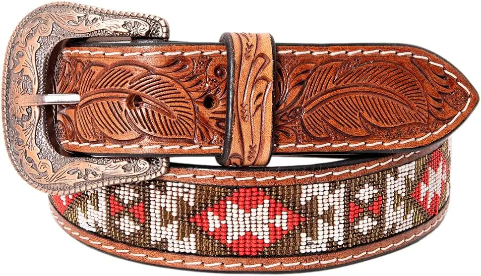 HILASON Western Genuine Leather Belt for Men Women Cowboy Cowgirl Handmade Unisex Full Grain Heavy Duty Tooled Beaded Belt