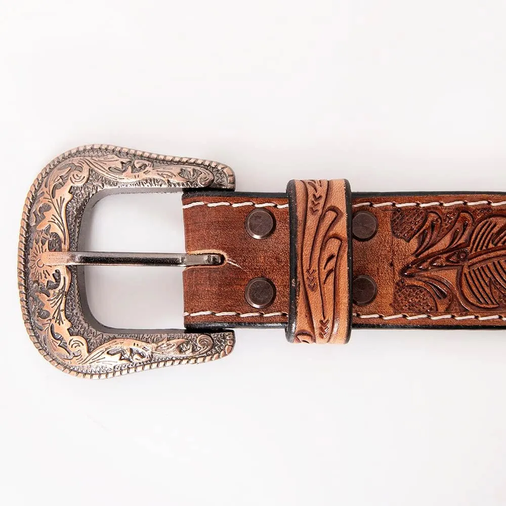 HILASON Western Genuine Leather Belt for Men Women Cowboy Cowgirl Handmade Unisex Full Grain Heavy Duty Tooled Beaded Belt